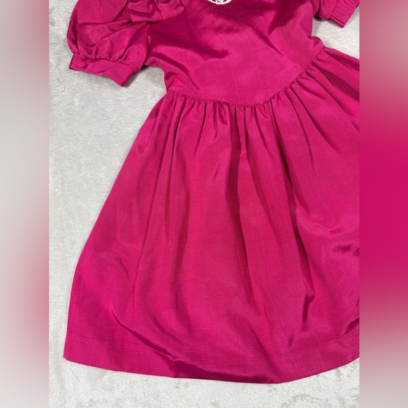 Vintage Jessica McClintock Girls Fuchsia Pink Puff Sleeve Lace Beaded Dress 6X - Picture 6 of 15